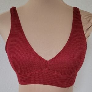 Gilly Hicks Red Twist Back Waffle Texture Crop Top